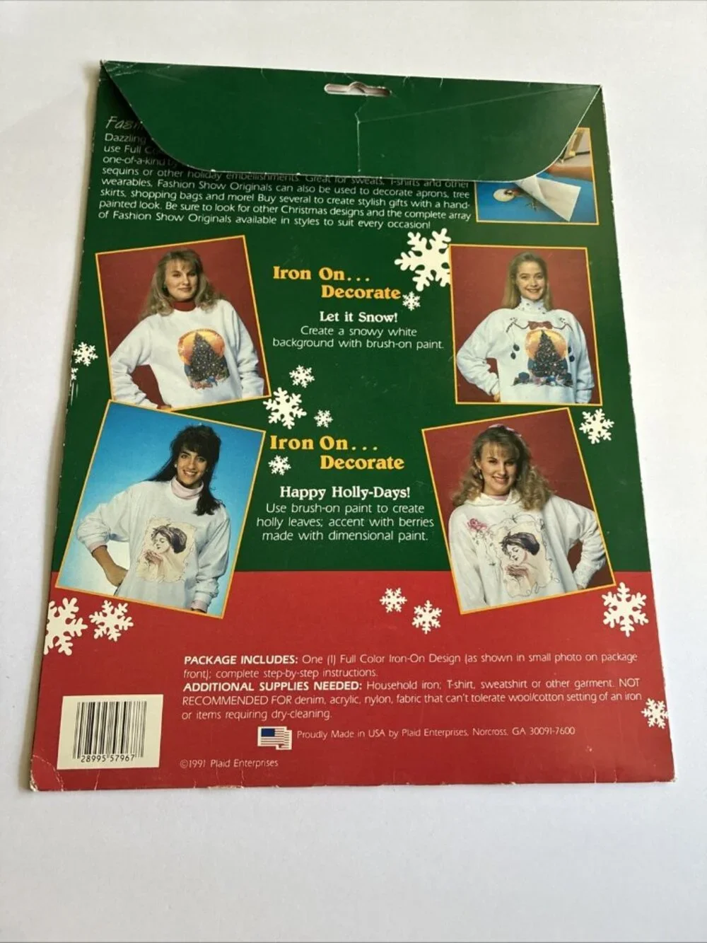 Vintage 1991 Plaid Christmas Poinsettia Iron On Transfer Full Color Design